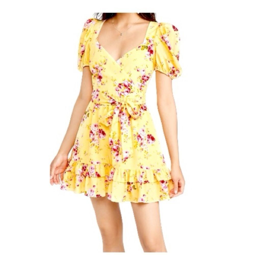 Likely Yellow Floral Mini Quinn Puff Sleeve Dress in Sundance Size 6 NWT